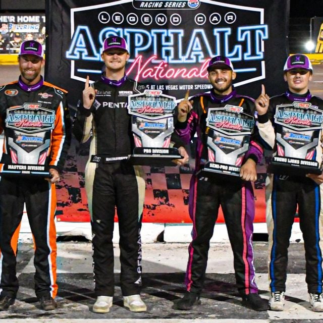 2025 Legend Car Asphalt Nationals Champions (L-R): David Mayhew (Masters), Brenden Ruzbarsky (Pro), Nick Morabito (Semi-Pro), and Ben Morabito (Young Lions)