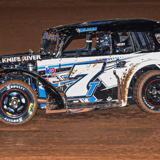 Ty Olson qualifying his Legend Car during the 2024 Dirt Nationals at BAPS Motor Speedway.