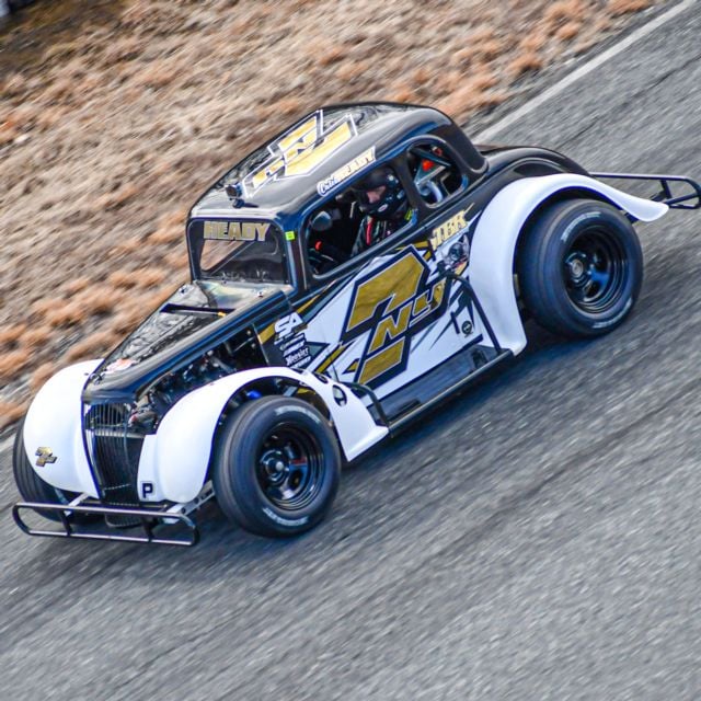Caleb Heady climbing the gears on the frontstretch of Dominion Raceway.