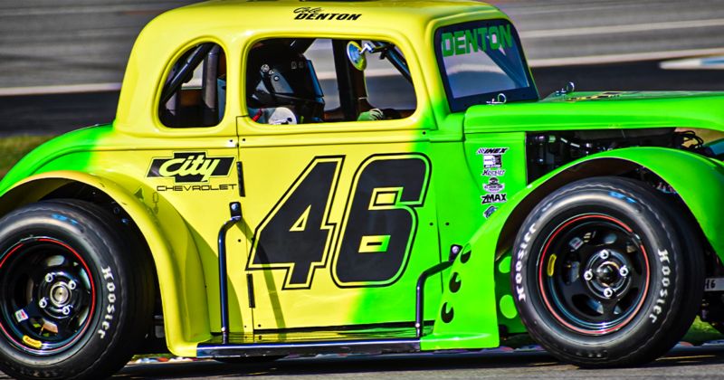 Cole Denton practices his no. 46 Legend Car at Atlanta Motor Speedway.