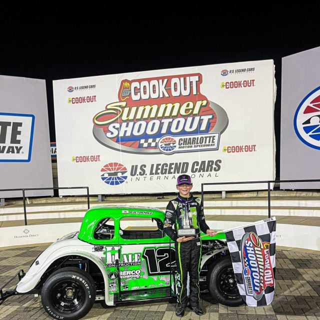 Colton Hale in Charlotte Motor Speedway victory lane after winning Round 3 of the Cook Out Summer Shootout. 