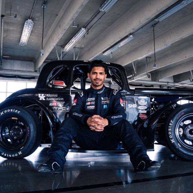 Monon with his Legend Car before the start of Winter Heat at Charlotte Motor Speedway in 2026.