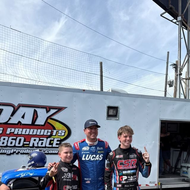 Lucas Harrison (Bandits), Kyle Busch (Masters), and Carson Sherman (Outlaws) were the three drivers to sweep all their respective division races at Veterans Motorplex at the Rim.