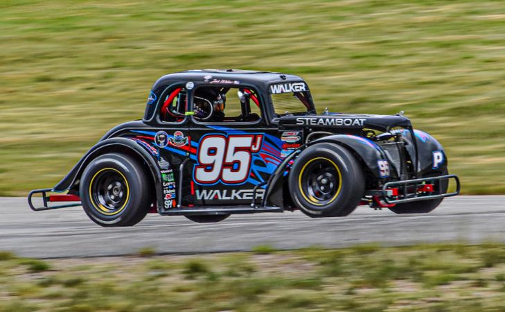 Jack Walker practicing his 95J Legend Car during the Granite State Legends Cars series in June 2023