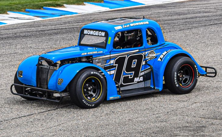 Jase practicing his favorite blue Legend Car during a Granite State Legends Cars race weekend.