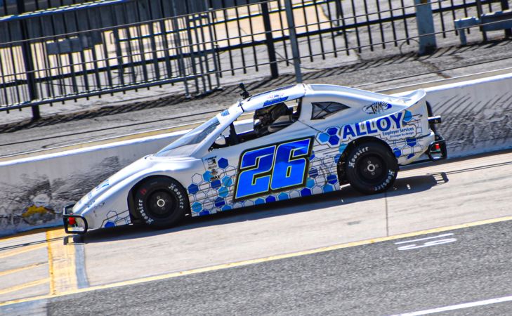 LaQuan McCoy wheeling his Bandolero around the Charlotte Motor Speedway quarter-mile