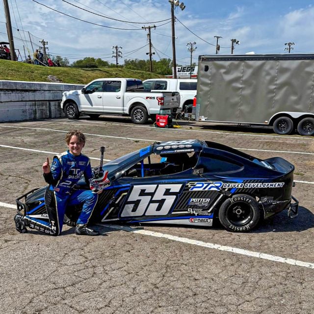 Landon Thrasher following a victory during the 2025 INEX Spring Nationals at Nashville Fairgrounds Speedway.