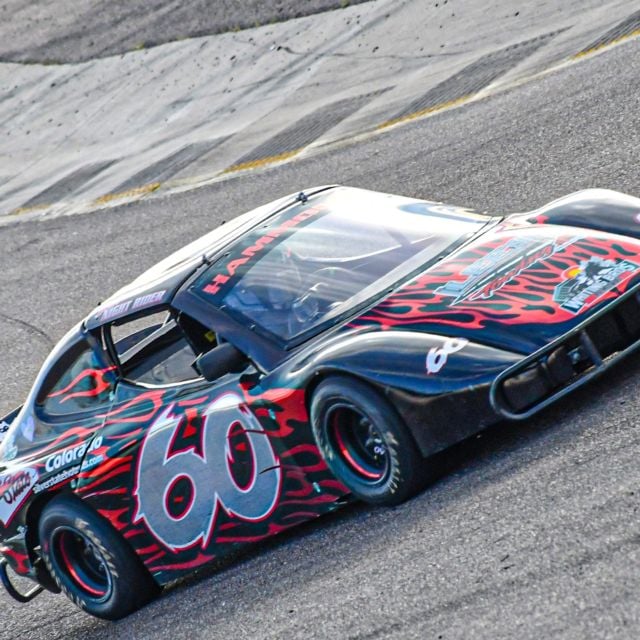 Liam Hammonds leads the Bandolero field around Colorado National Speedway's Bandolero short course.