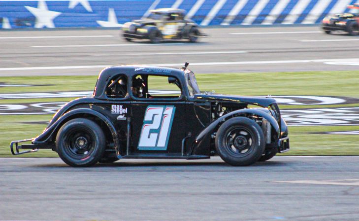 Nathan Lyons practicing his Legend Car at Charlotte Motor Speedway during Round 8 of the Cook Out Summer Shootout.