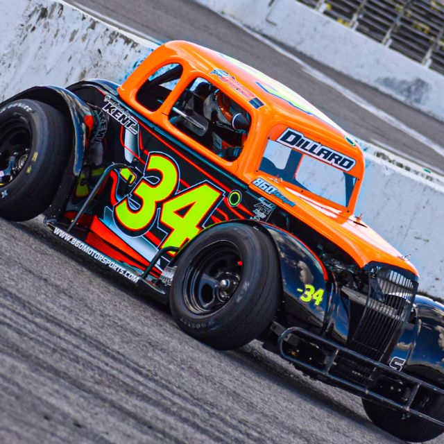 Trent Dillard practicing his Legend Car at Nashville Fairgrounds Speedway.