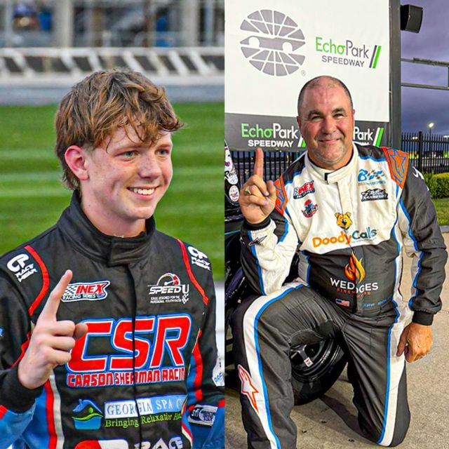 Carson Sherman (left) and Jeff Bolen (right) swept Cook Out Summer Shootout and Thursday Thunder championships in the Bandolero Outlaws and Legend Car Masters Divisions, respectively.