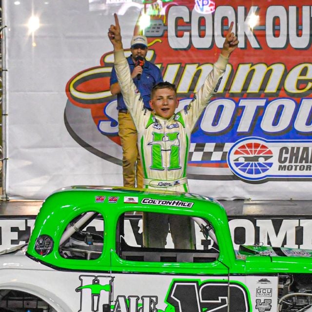 Colton Hale won his third VP Racing Fuels Semi-Pro Feature Tuesday at Charlotte Motor Speedway during Round 8.